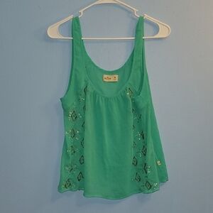 Hollister Bright Green Tank Top with Embroidered Details